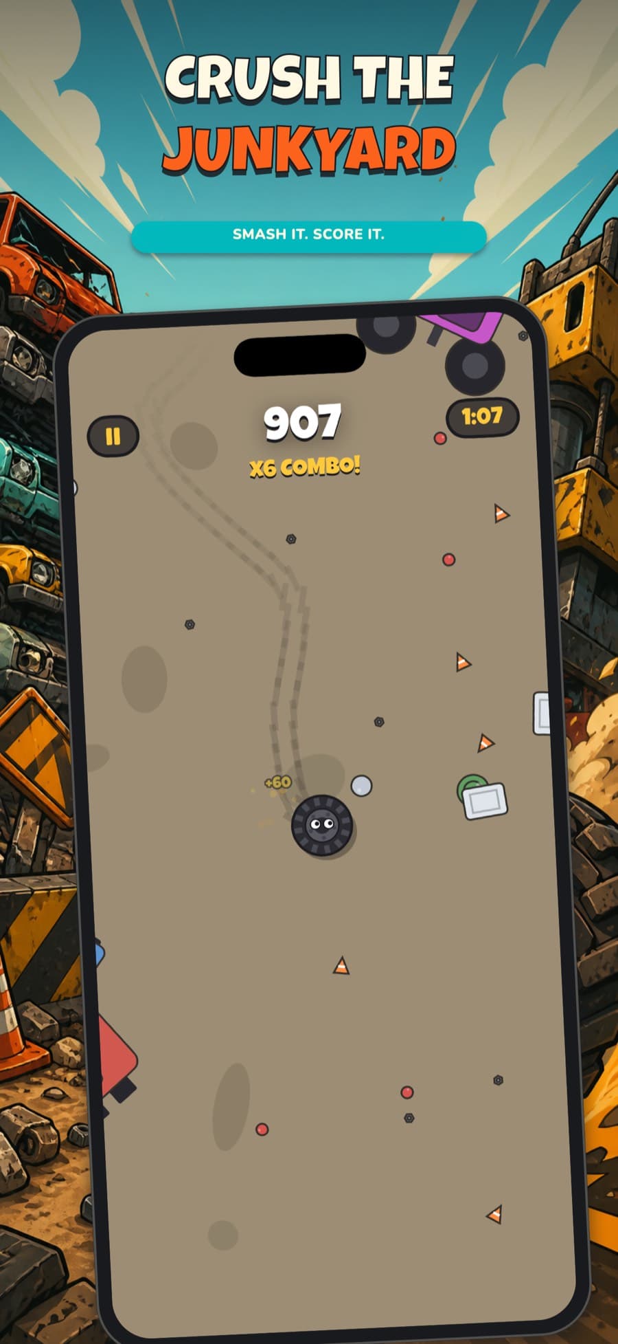 Giant Tire crushing junk and building a score combo
